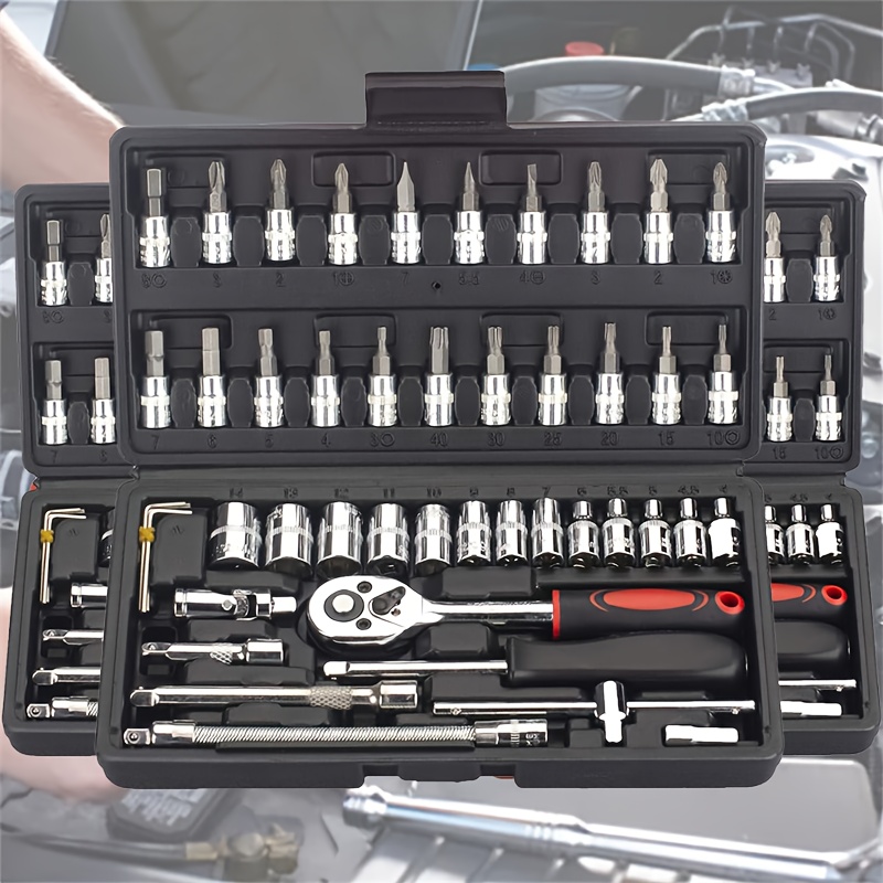 TEMU 898+1/898/46/45pcs Automotive Repair Tool Kit, Including 1/2-inch And 1/4-inch Drive Sockets, Ideal For Enthusiasts And Mechanics, A For Automotive Repair And , And A Perfect Gift For Men