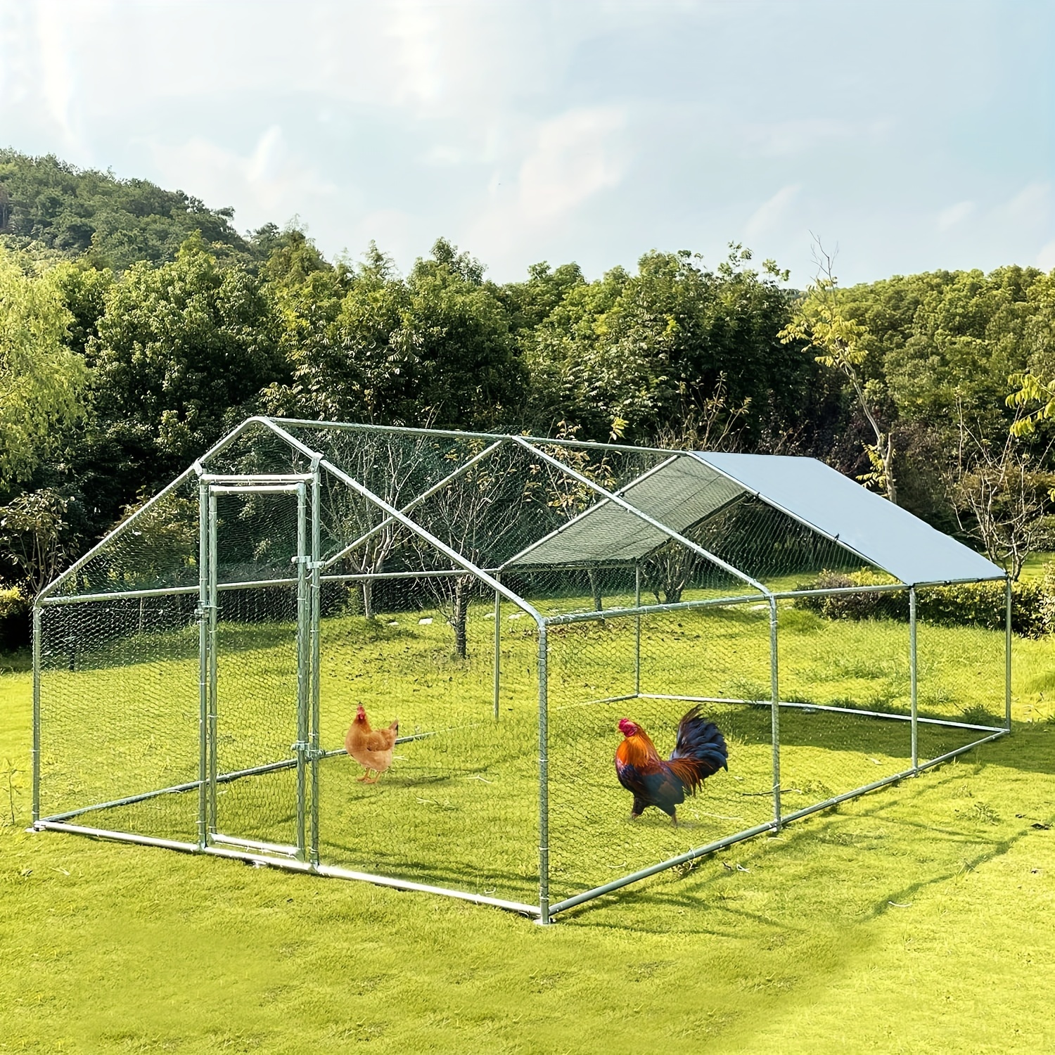 

Large Metal Chicken Coop Walk-in Poultry Cage Pen Dog Kennel With Waterproof And Anti-ultraviolet Cover For Outdoor Farm Use (9.8' L X 19.7' W X 6.4' H)