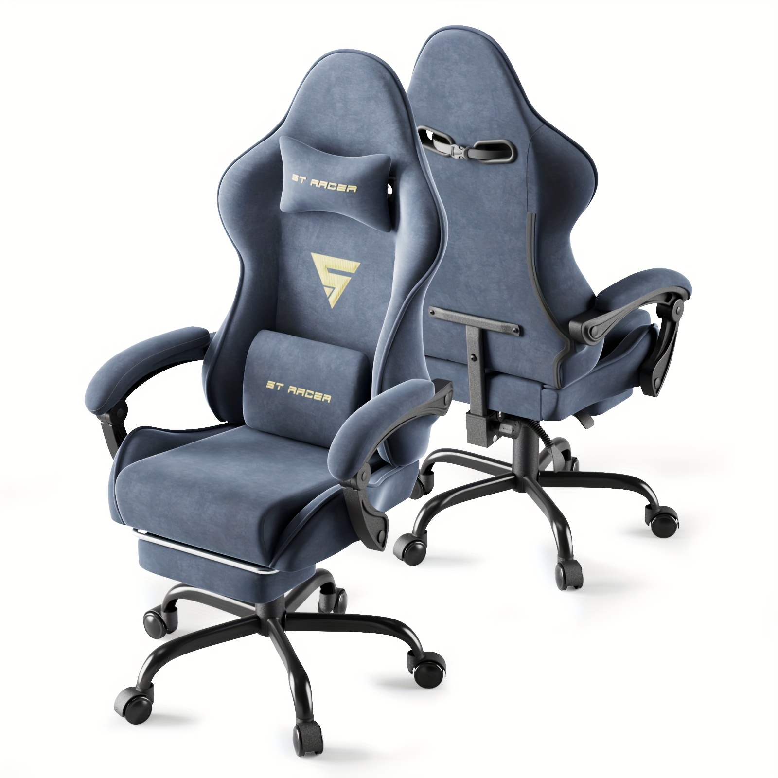 Velvet Fabric Ergonomic Gaming Chair with Footrest And Massage, Reclining Computer Gamer Chair for Adult And Teens, Racing Style PC Home Office Video Game Chair