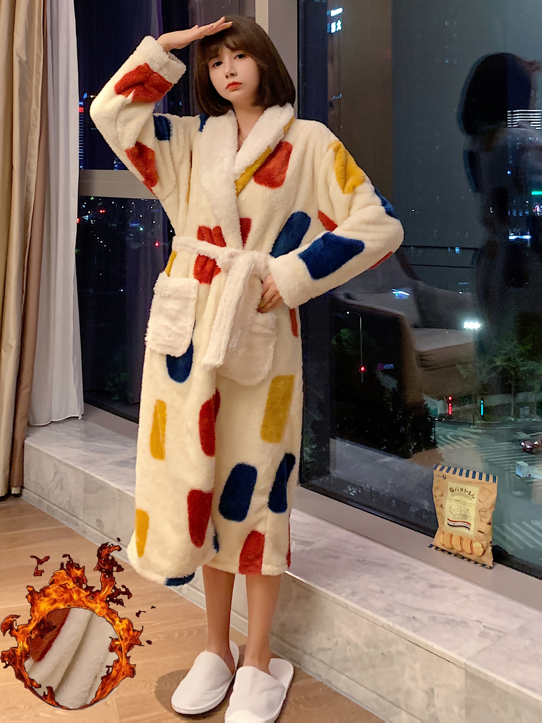 womens cozy fleece lined flannel robe thickened long sleeve Temu