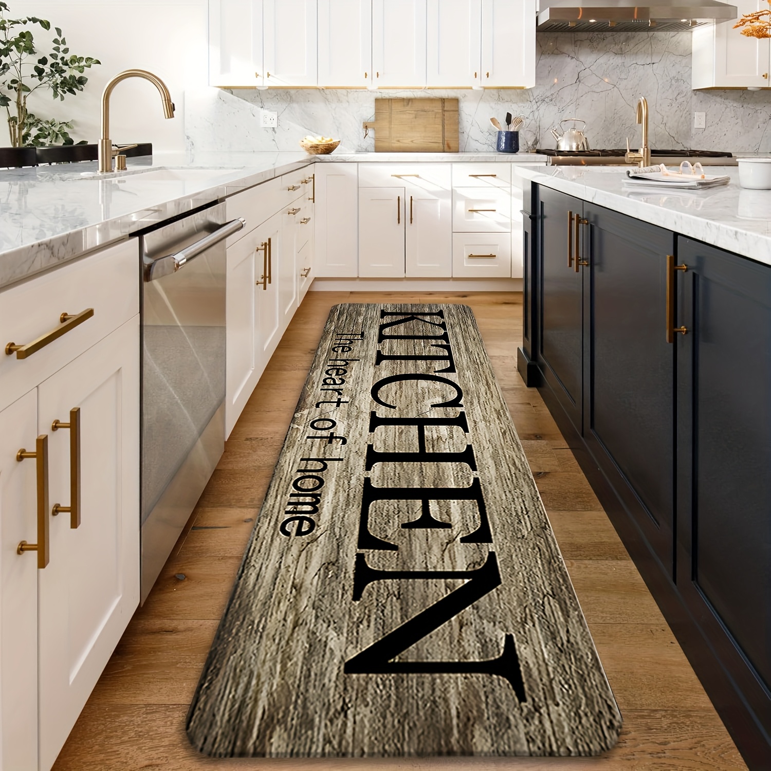 TEMU 1 Flannel Long Strip Kitchen Mat, Faux Wood Kitchen Textile, Non-slip Washable, Suitable For , , Bathrooms, Laundry Rooms, Indoor Doorway Home