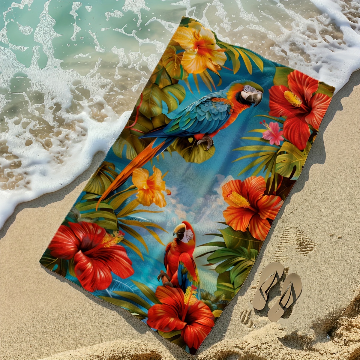 

Beach Towel With Tropical Parrots And Hibiscus Flowers Design, Quick Dry And Super Absorbent Microfiber, Lightweight And Soft For Swimming, Outdoor, Travel, 35.43 X 70.87 Inches, Modern Style