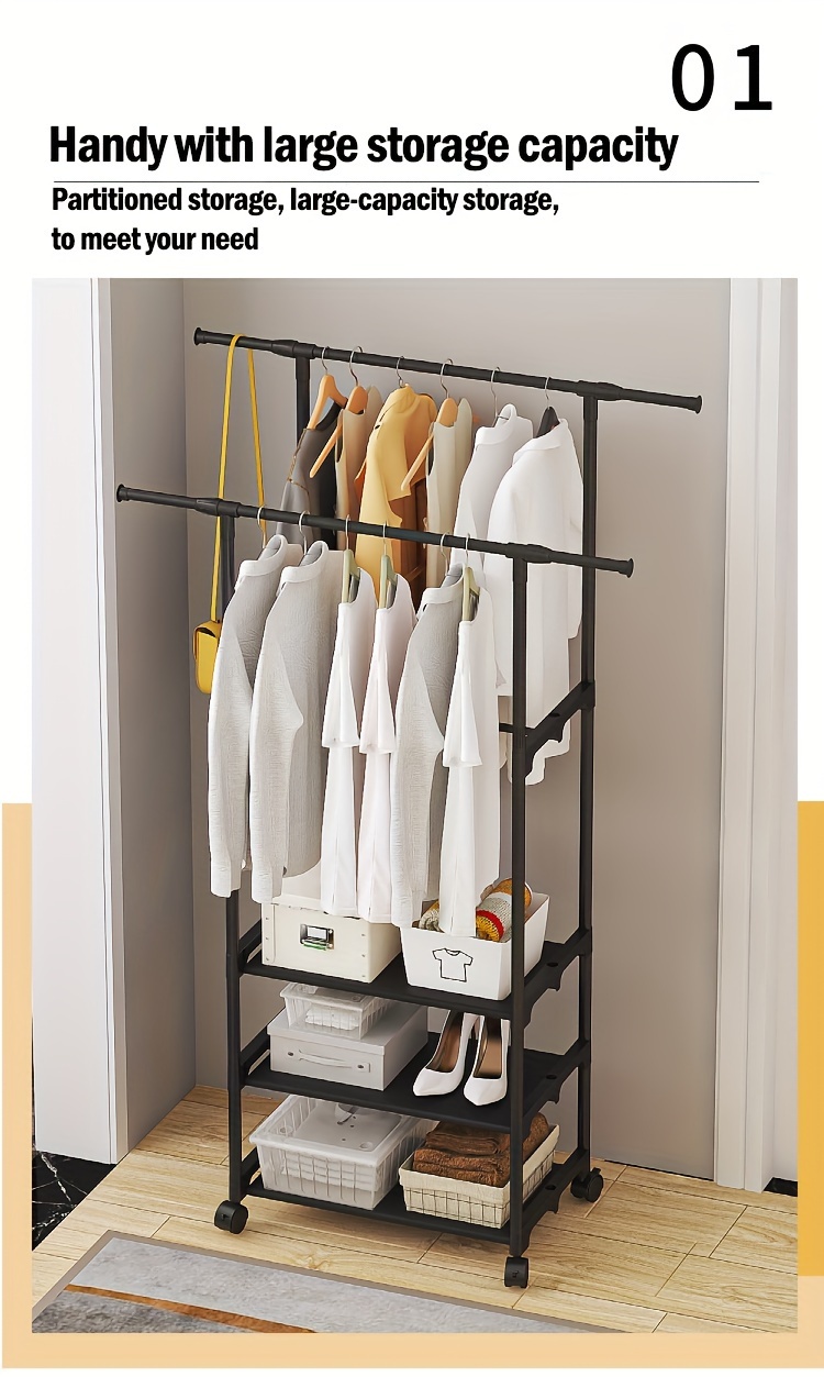 mobile 3 tier carbon steel closet organizer with casters multi purpose indoor storage for home use details 5