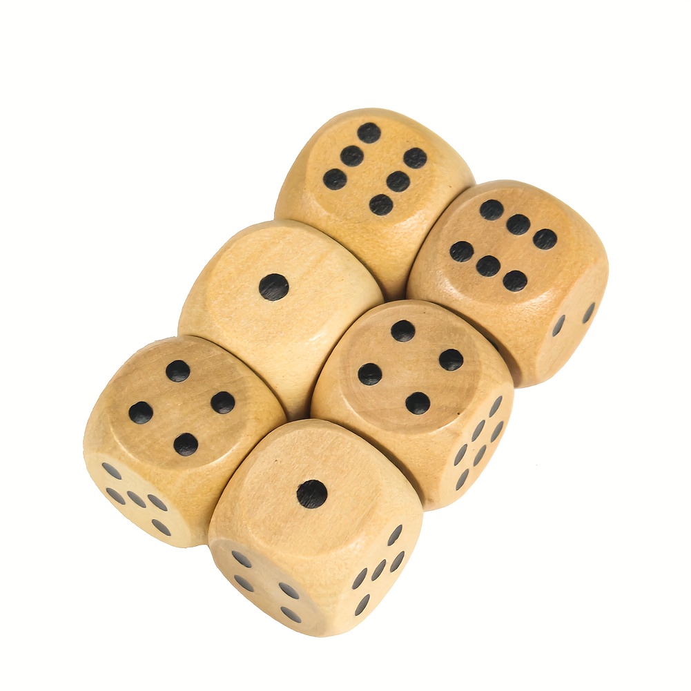 TEMU 6pcs 20mm Wooden D6 Dice Cubes With Round Corners - Natural Wood Non-toxic Safe For & Adults, For Board Games, Party Supplies, Christmas, New