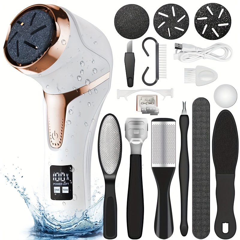 TEMU Grattoir Électrique pour Pieds, Enlève Mortes, Charge Rapide USB Imperméable, 10 Exfoliants, Soin Portable Lumière Beige Cadeau