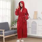 1pc ultra soft flannel hooded bathrobe long sleeve warm loungewear for bathroom bedroom pool solid color knitted fabric 200gsm bathroom rob