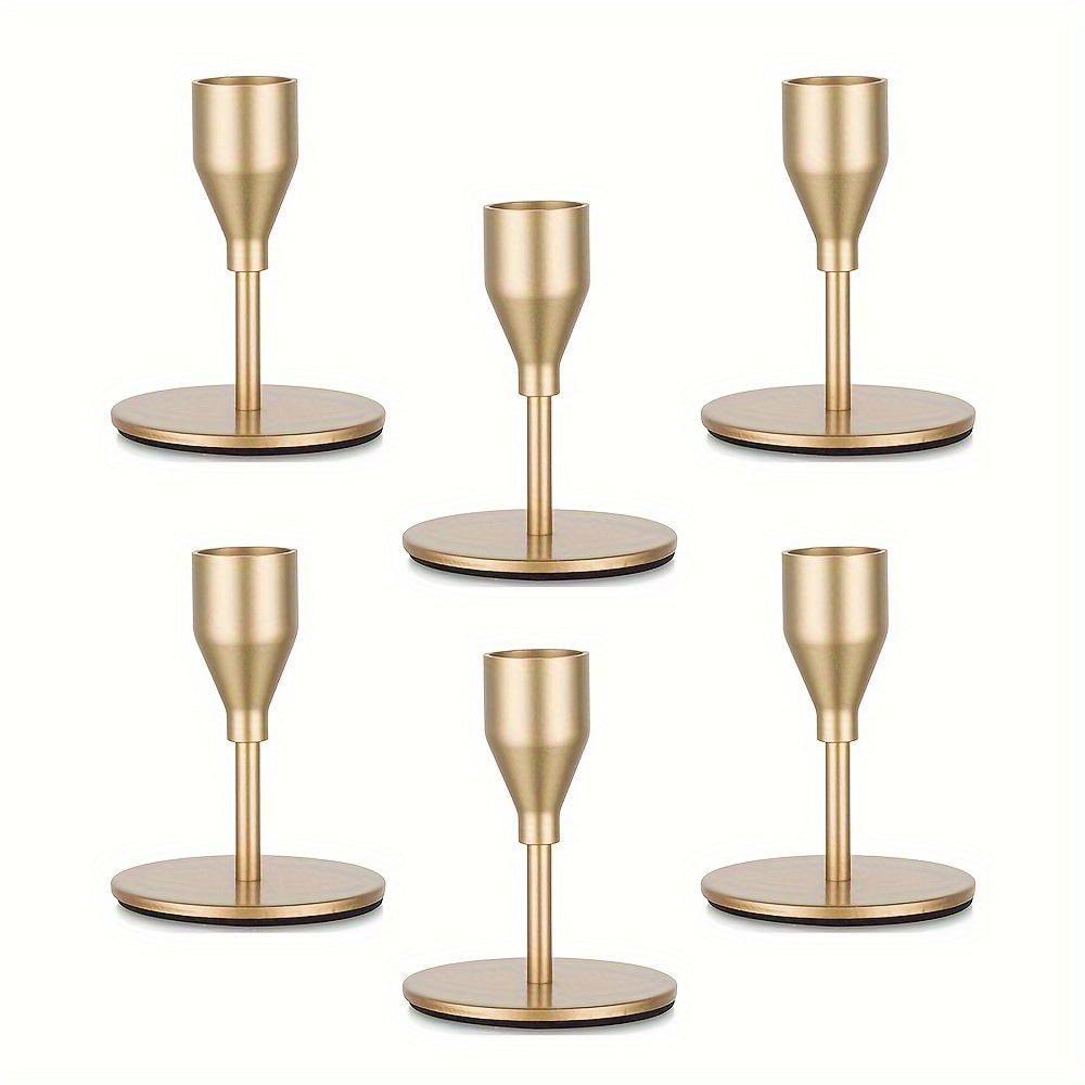 Image of Set Of 6 Golden Taper Candle Holders For Candlestick Candle Holder Bulk Table Centerpiece Metal Candle Stand Wedding Decor