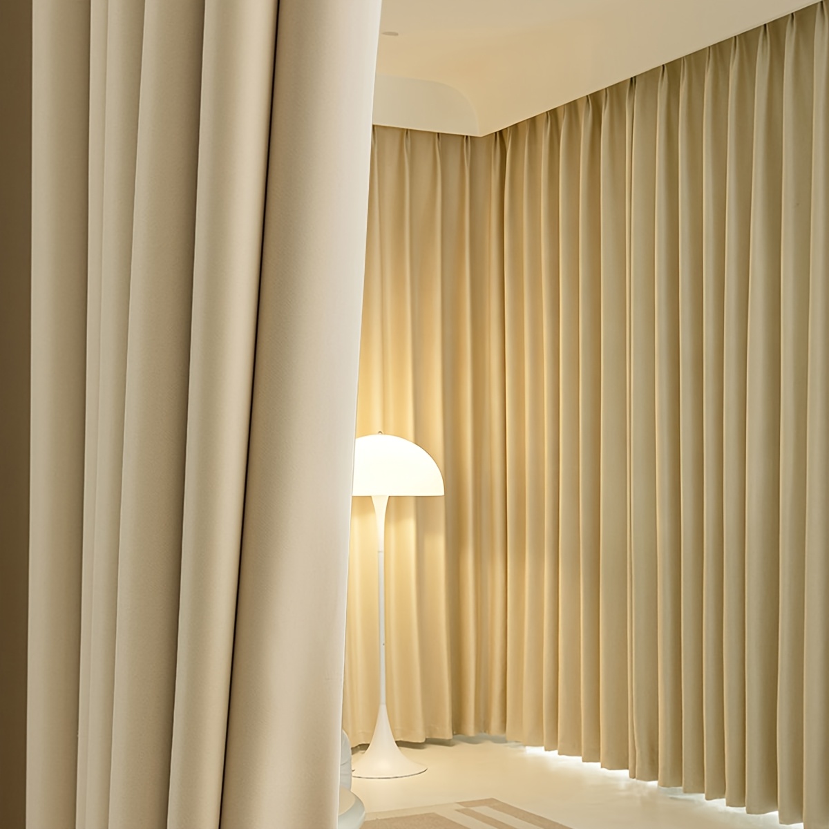 TEMU 2pcs Milk Tea Color High Density Hook Top Curtains, Sound & Heat Insulating Full Blackout Drapes, Smooth Drapable Fabric Fade Resistant, Modern
