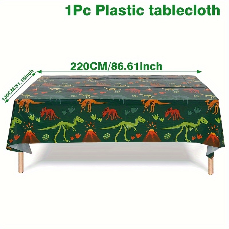 TEMU Dinosaur Party Tablecloth - Disposable Plastic Birthday Table Cover With Dinosaur Design - Machine Made Weave - General Fit For Birthday & Baby Shower Decorations - 1pc