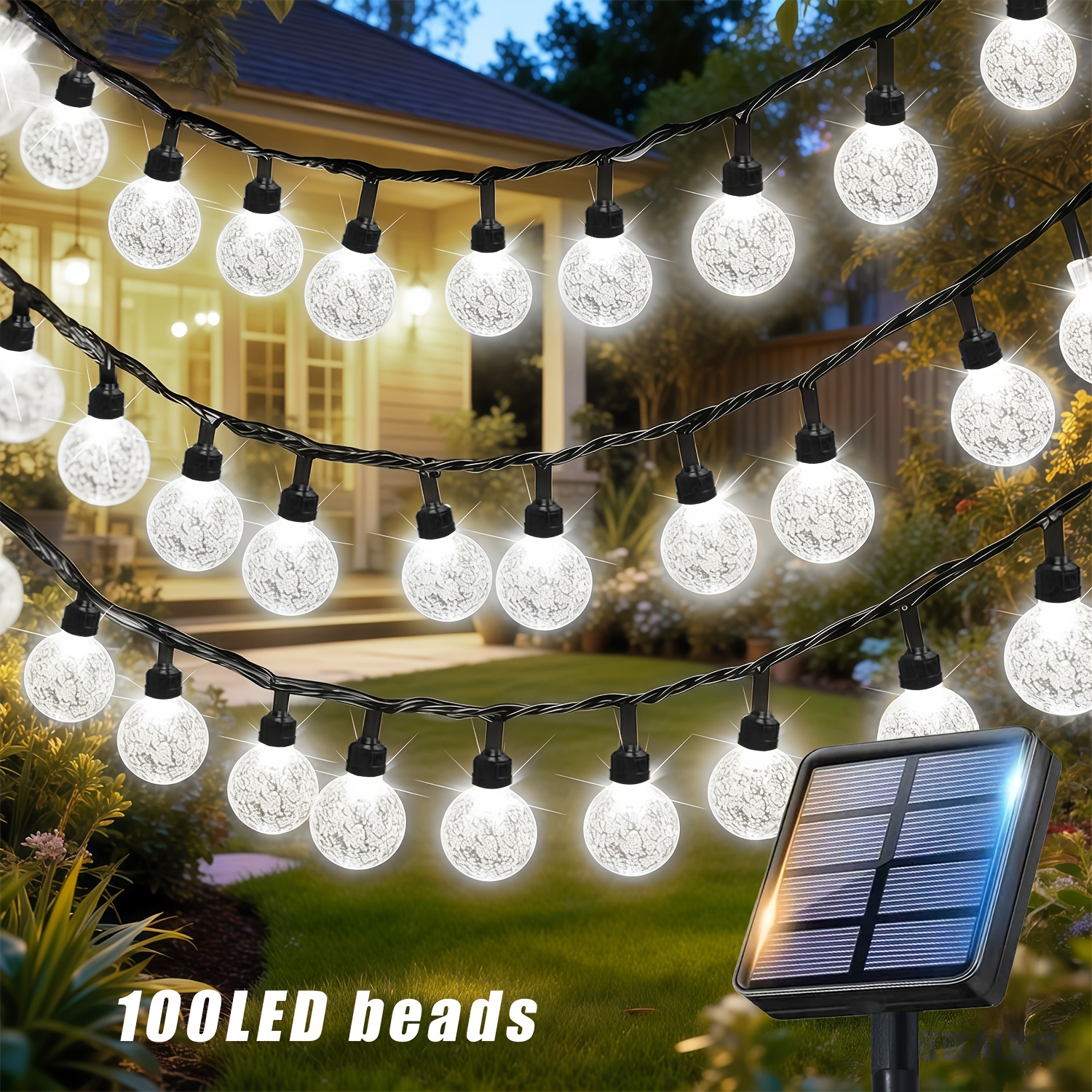 TEMU Solar Bubble Ball String Lights, 100/50/20 Led Hanging Bubble Lights, 11 Lighting , Auto Light Sensor Switch, For Garden Wedding Party Patio