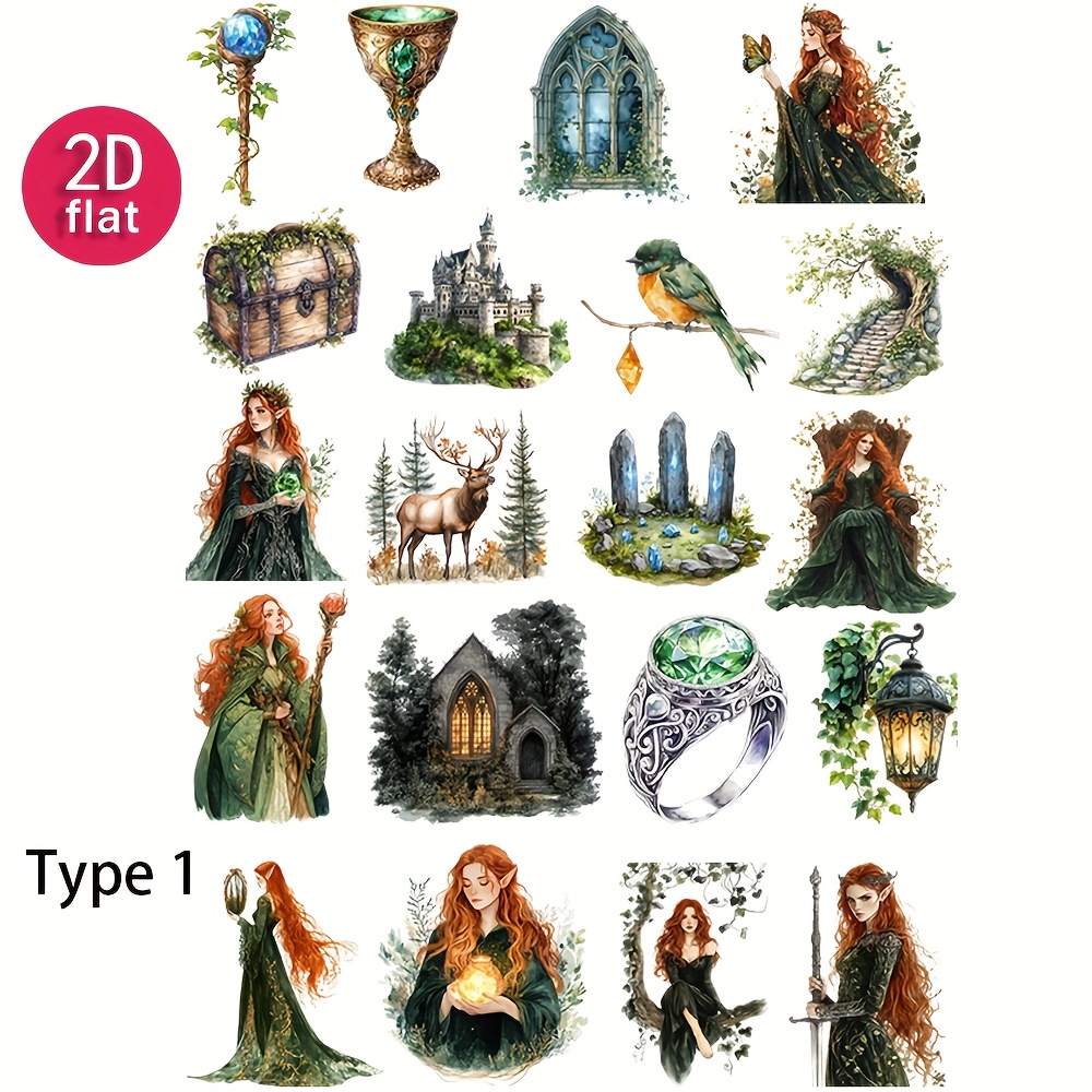 Image of 2d Flat 1-pack Vintage Elf Journal Stickers, Diy Scrapbooking Decorative Stickers For Diaries, Photo Albums, Stationery, Supplies, 2d Flat