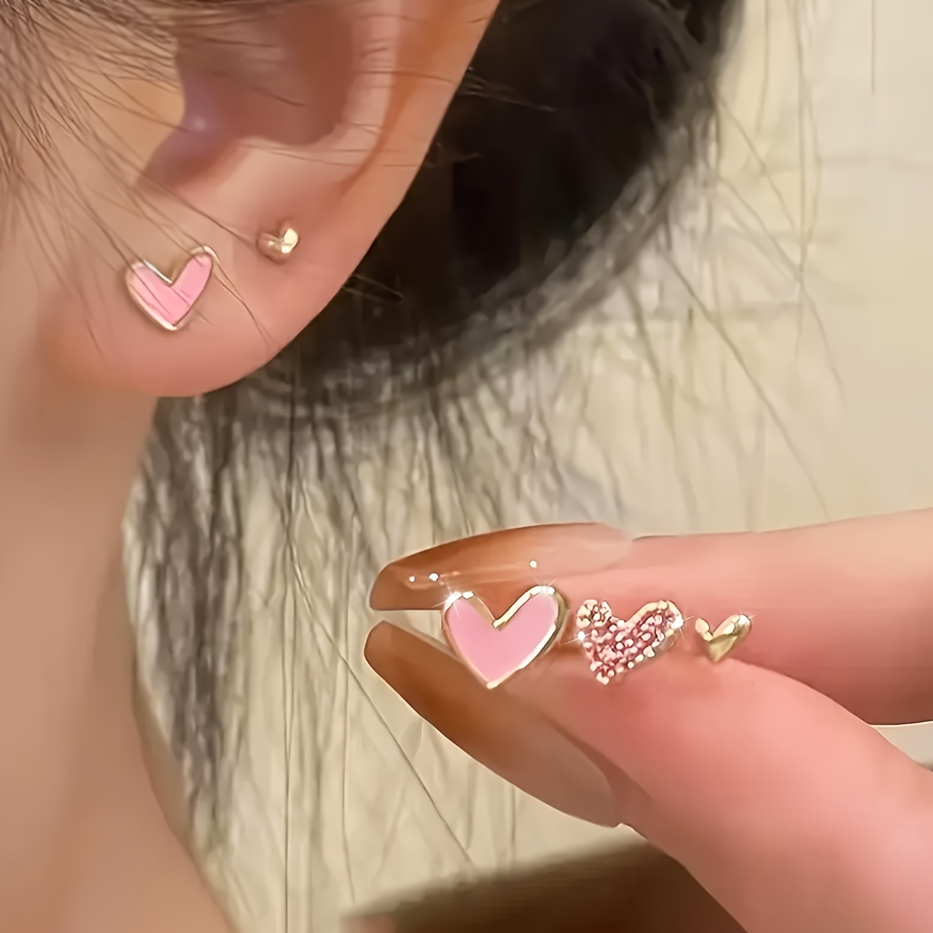New Set Of 6pcs, Pink Heart Earrings, High-quality Jewelry, Upgraded Cute Studs, Premium Decorative Earrings For Daily Wear, Accessories, Perfect Gift For And