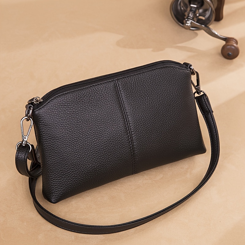 TEMU Genuine Leather Clutch Wallet Purses Small Crossbody Bags Shoulder Handbag For Women, Silvery Zipper