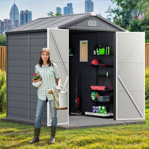 large 6 3x6 2ft heavy duty all weather storage shed with lockable door windows high quality garden bike lawn equipment or pet house galvanized ventilation system for outdoor backyard patio or garage organization easy assembly durable construction sturdy