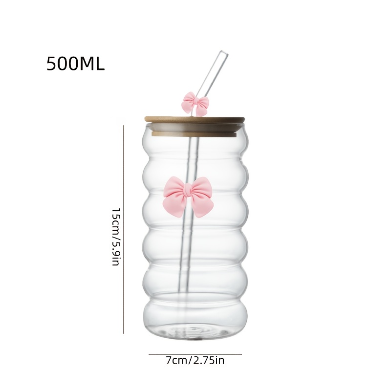 TEMU Lot de 2 : 1 Gobelet + 1 Paille, Grande avec Nœud Papillon pour Gobelet CATERPILLAR, Verre Borosilicate à Haute Teneur, à la Chaleur, Convient