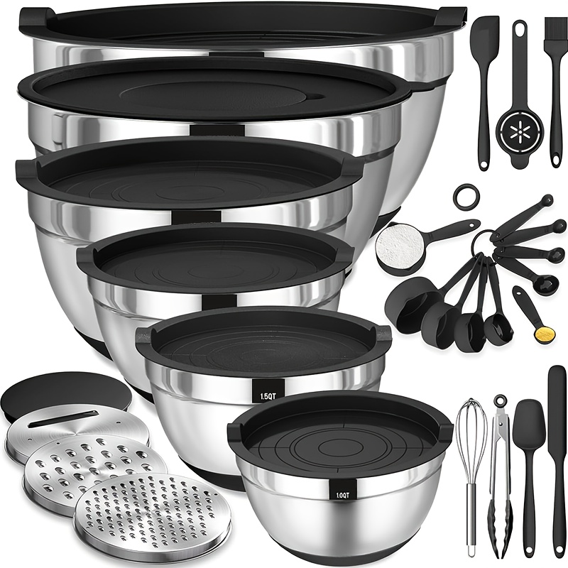 

27pcs, Steel Set, Mixing Bowls Sealing , Grater , Bottom, Set, 7qt, 4qt, 2.5qt, 2qt, 1.5qt, 1qt, For Mixing And