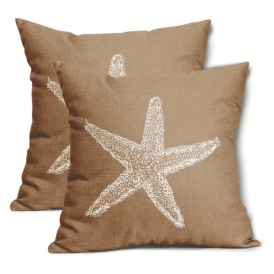 TEMU 2pcs, Linen Starfish Pillow Covers Coastal Beach Nautical Decorative Throw Pillow Case Summer Beachy Cushion Cover Home Decor For Bedroom Sofa
