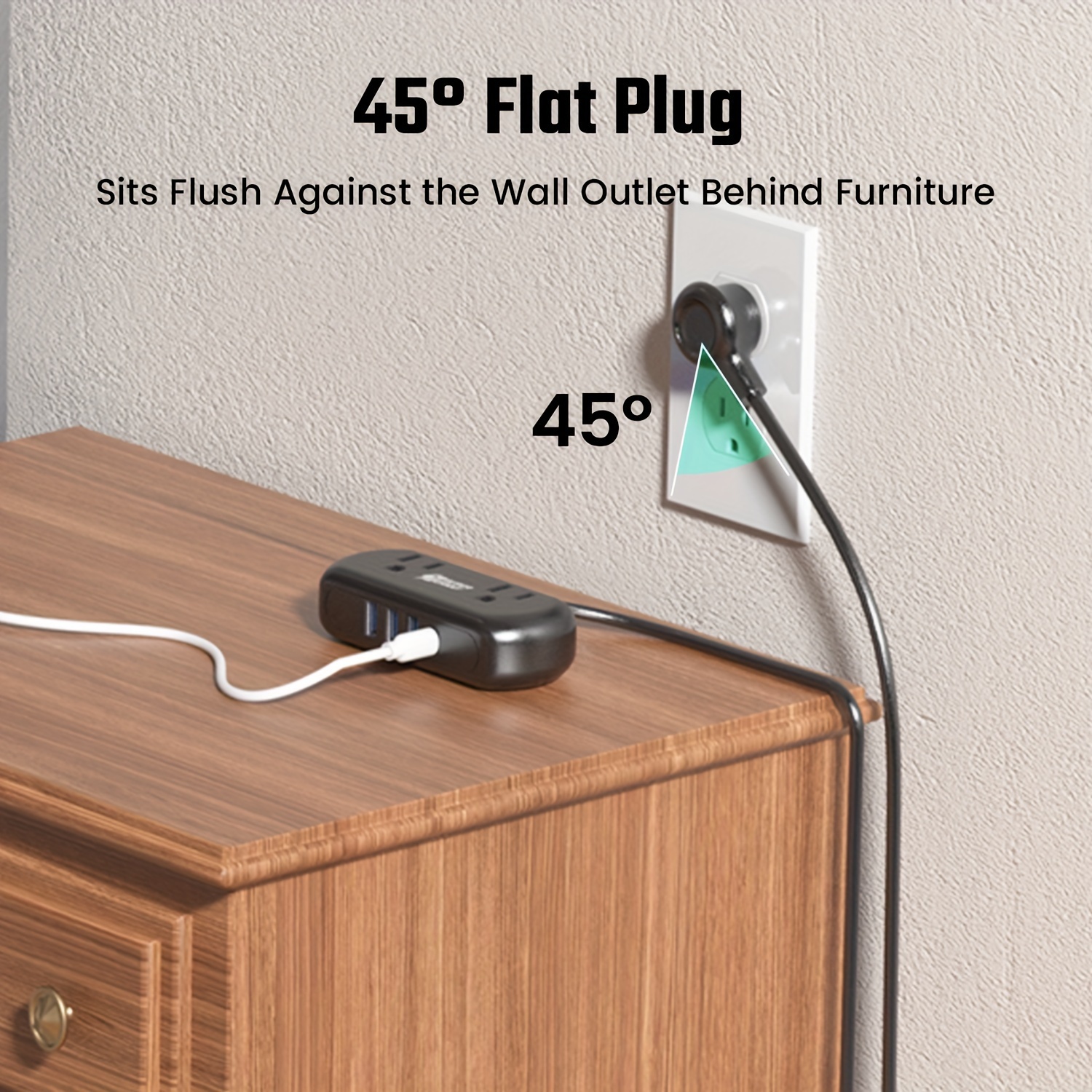 

Compact Size, Compact Superdanny With Protector - 2 Wide- Outlets & 3 Usb-a , Includes Usb-c, 5ft Extension Cord, Flat Plug For Easy Wall Mounting, Ideal For Travel, , Compact Travel Accessories