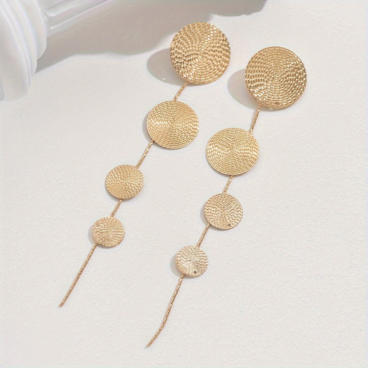 Vintage Golden Tone Floral Pattern Tassel Drop Earrings