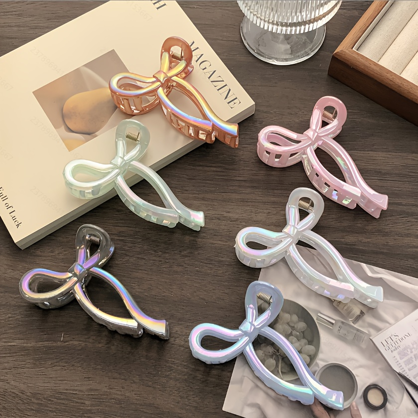 Image of 6pcs Set Fashionable Colorful Bow Hair Claw Clips, Non-slip Shark Clip For Women's Formal Events, Parties, And Balls