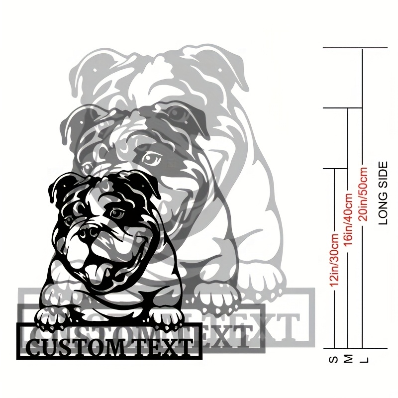 TEMU Personalized English/chinese Bulldog Metal Wall Statue - Name/text Plate, Retro English Bulldog Figurine For &, Durable /outdoor Gift For Dog