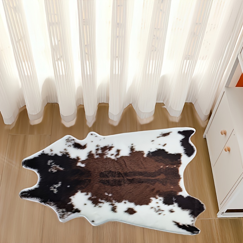 

Hand Washable Irregular Shaped Faux Cowhide Area Rug, Acrylic & Polyester Blend For Bedroom Indoor Use - Animal Print Lightweight Luxurious Floor Mat