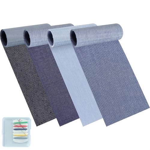 jeans-denim-aufnäher 4 rollen, aufbügel-aufnäher für innen außen, jeans-aufnäher, blau/schwarze denim-aufbügel-aufnäher, zur lochreparatur dekoration von jeans-kleidung