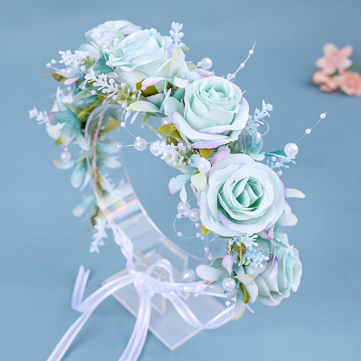 1pc elegant handmade faux floral wreath headband teal white 