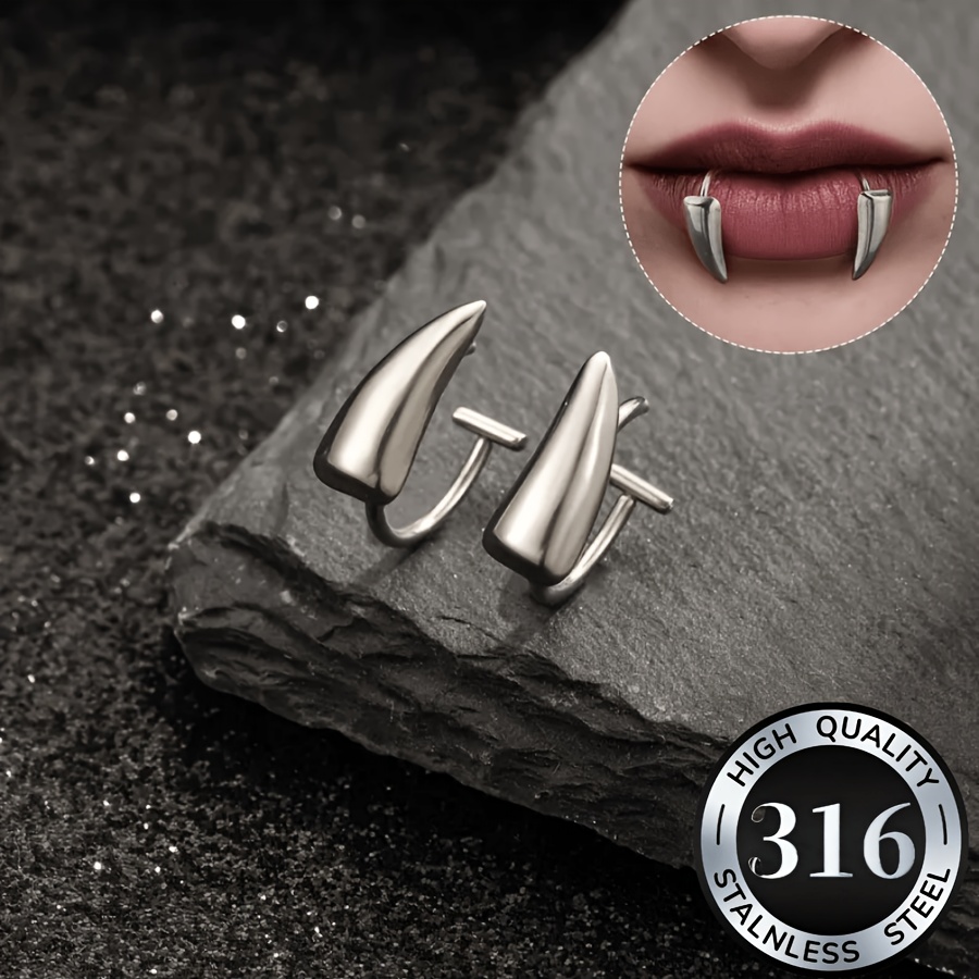 TEMU Juego de 2 piezas de anillo de postizo de acero inoxidable 316L, de de clip sin perforación, joyería de piercing corporal realista unisex, ideal