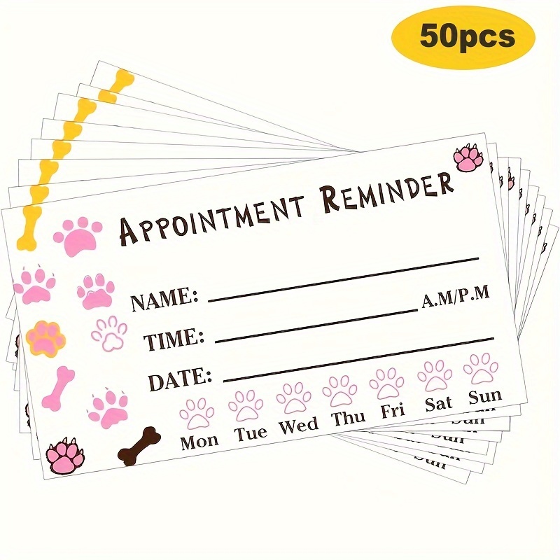 

50-pack Pet Grooming Appointment Reminder Cards For And Veterinary Offices With Paw Prints, 2x3.5 Inch