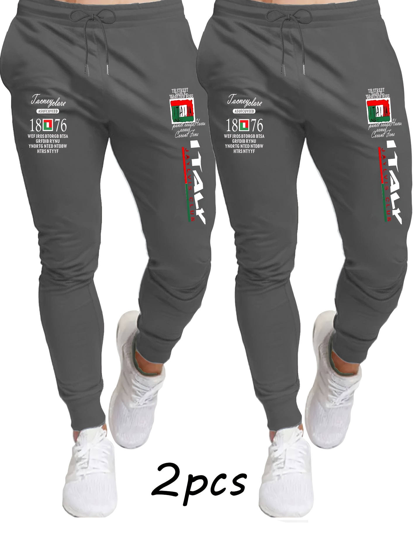 2pcs Men'S Fashion Casual Joggers | Breathable Sport Pants with Drawstring Waist, Comfortable Fit, Suitable for All Seasons, Featuring Print Pattern | Mature Style, Mid Waist, Slight Stretch Fabric