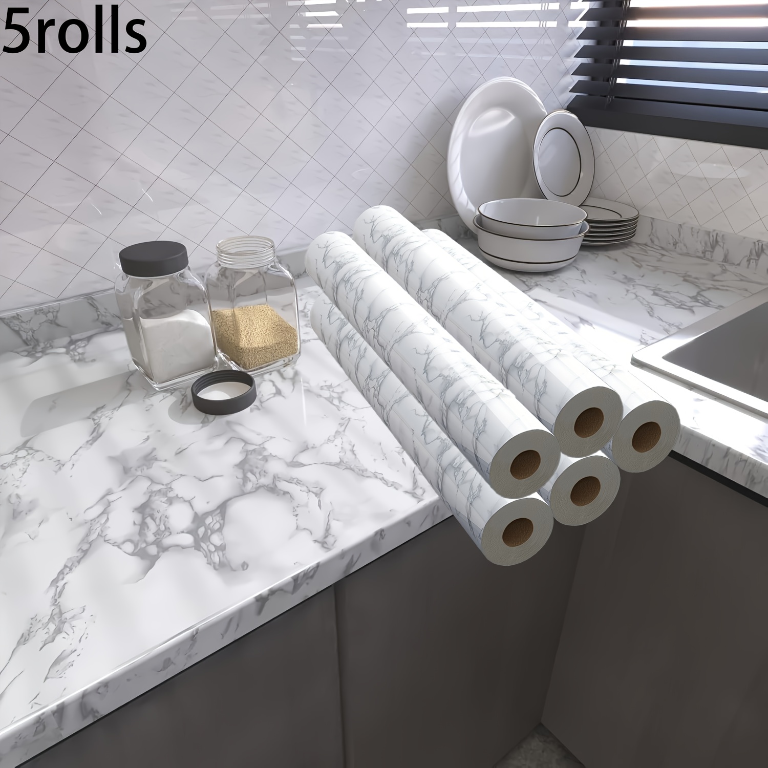 5 Rolls Marble Pattern Vinyl Self-adhesive Wallpaper | Waterproof, Easy-to-tear And Apply, Suitable For Kitchen, Home Walls, Bedroom Backgrounds, Floor Renovation