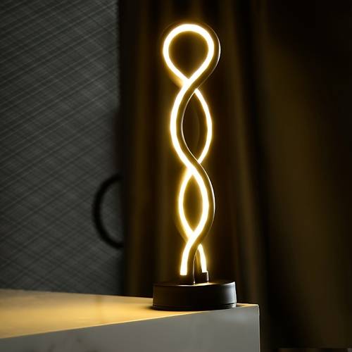 modern minimalist desk lamp with wavy led lighting aluminum body and silicone shade usb powered button dimming iron non slip base contemporary black home office bedside clothing store lighting bankers style durable structure table lamp