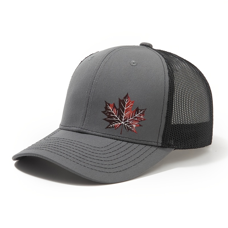 TEMU Unisex Adjustable Snapback Baseball With Vibrant Leaf Print - Soft Mesh Back, Black, Outdoor Activities, Fishing, Camping - Ideal Gift For ,