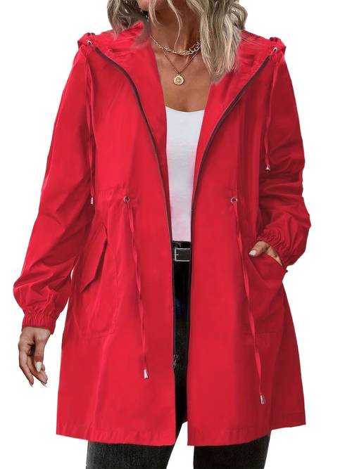 plus size womens plus size jacket lightweight hooded coat with full zip front adjustable drawstring hood high quality outdoor coat for travel machine washable jacket high quality jacket zippered storage elegant outerwear