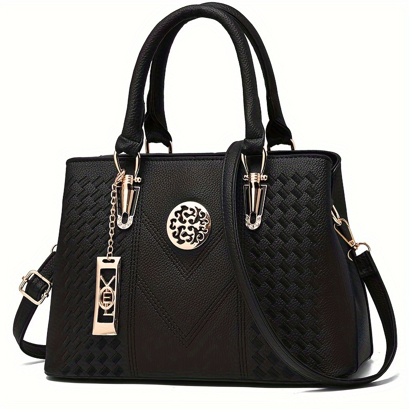 

Elegant Embroidered Handbag, Fashionable Tote With Large Capacity, Pu Leather Shoulder & Crossbody Bag