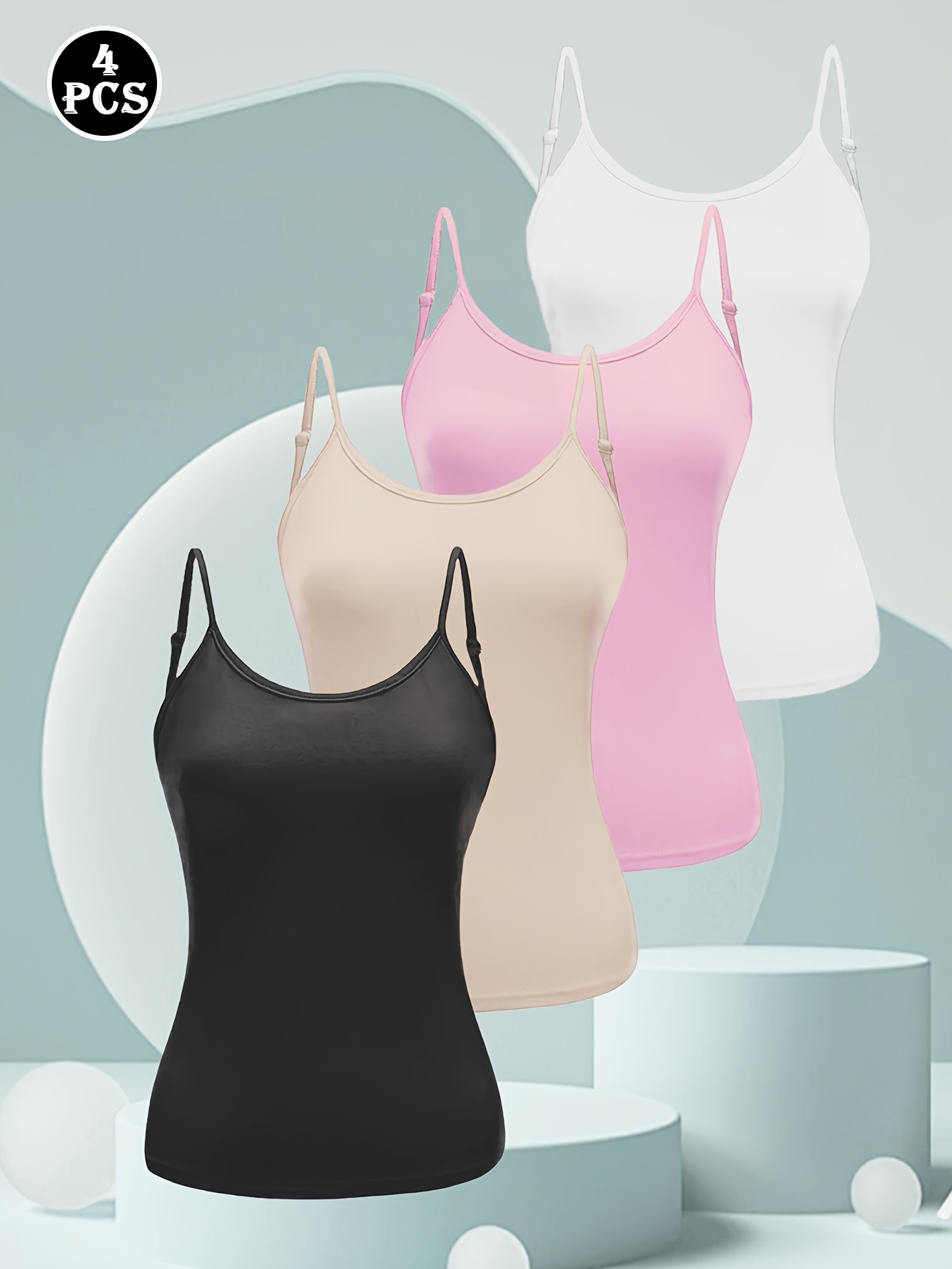 4 pack womens viscose camisole   with built in bra pads seamless yoga sports bras solid color knit fabric 95 viscose 5 elastane 170gsm   no underwire adult sizes
