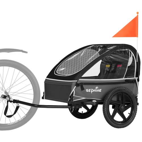 bike trailer to bike foldable with seat belt harness and storage bags black