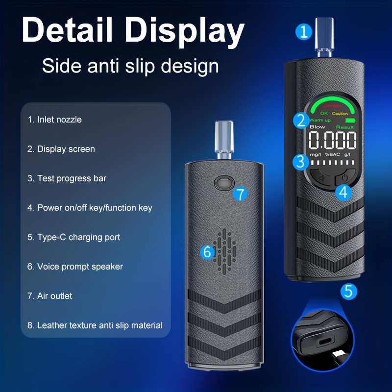 Digital Automatic Alcohol Tester, Professional Breath Alcohol Detector, Rechargeable Breath Alcohol Measuring Device, Alcohol Measurement Tool with LCD Display, Accurate And Sensitive, Continuous Monitoring - Image 3