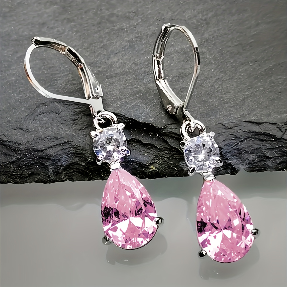 Elegant Dangle Earrings With Sparkling Zirconia, Perfect For Banquets.