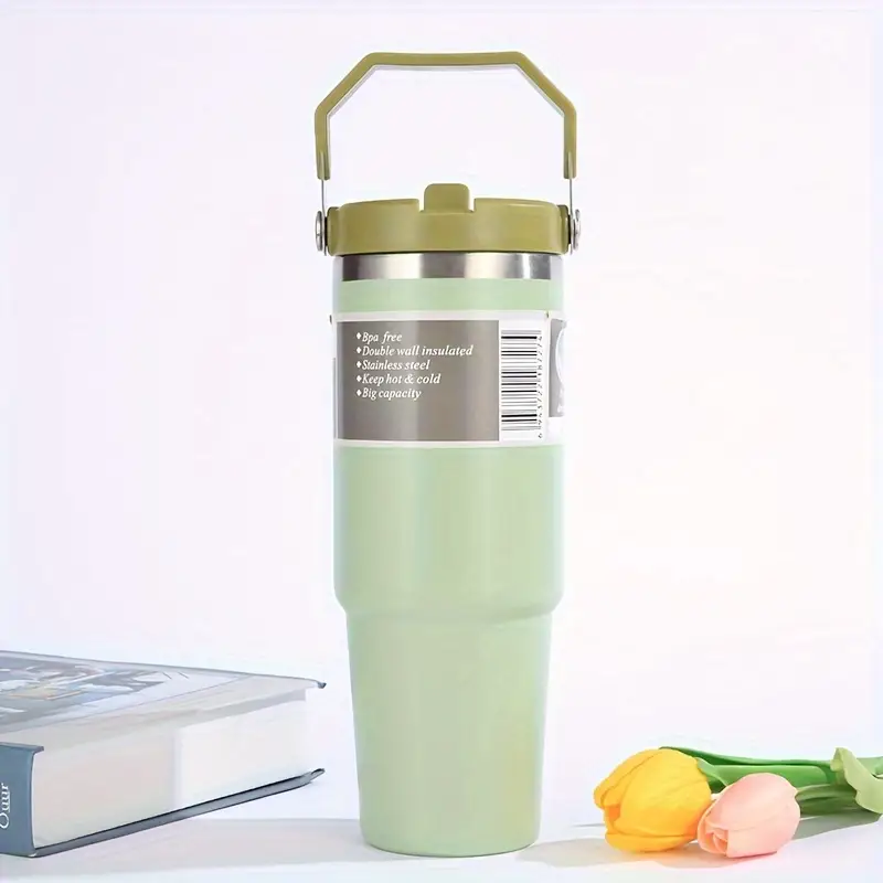 1pc 890ml 30oz double layer stainless steel vacuum water bottle with handle portable insulated mug for home outdoor camping and travel drinks hot or cold for hours details 12