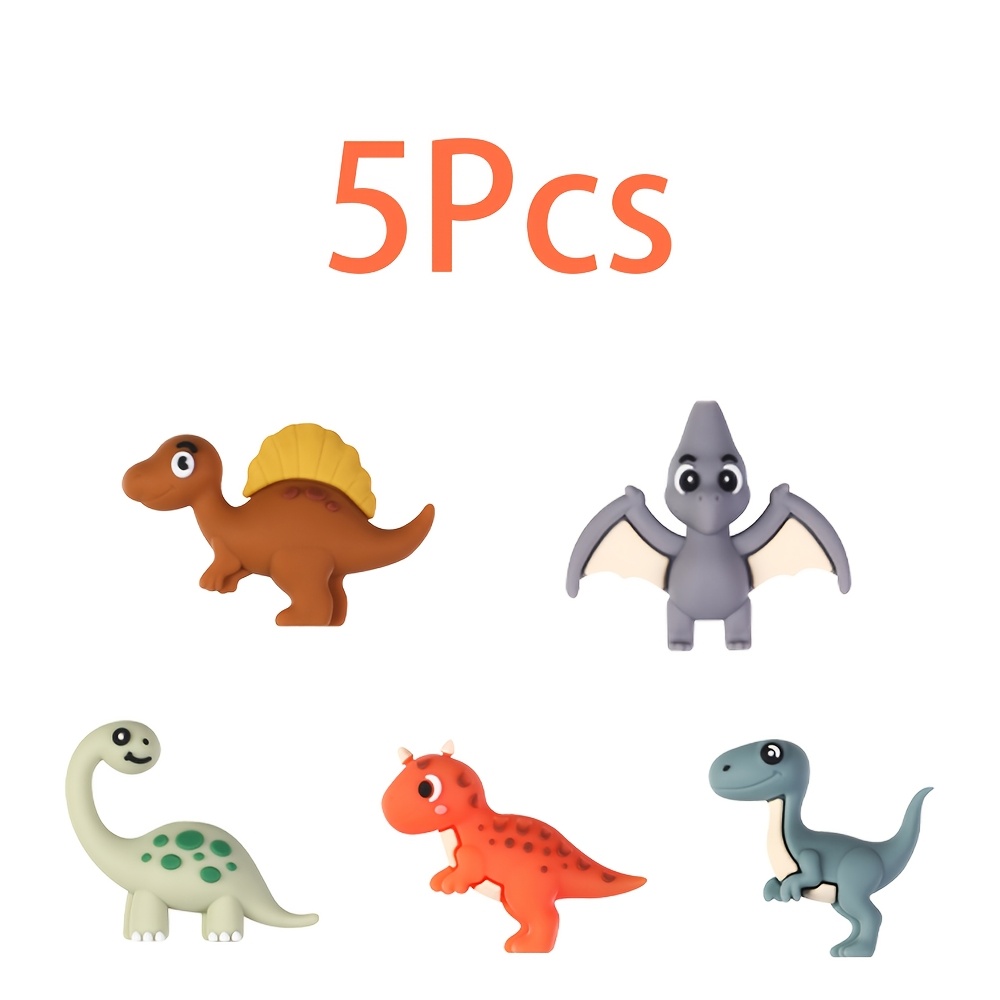 TEMU 5pcs New 2026 Cute Dinosaur Theme 3d Silicone Beads Forest Series With Spinosaurus Carnivorous Velociraptor Beads Holiday Gifts Birthday Gifts