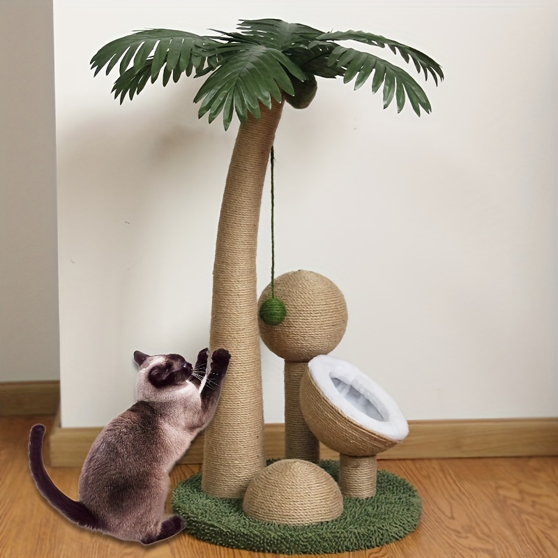 

Arbre à chat palmier avec griffoirs, condo et perchoir pour chat en noix de coco, centre d'activités pour chat de style tropical, maison de jeu pour animaux de compagnie avec corde en sisal.