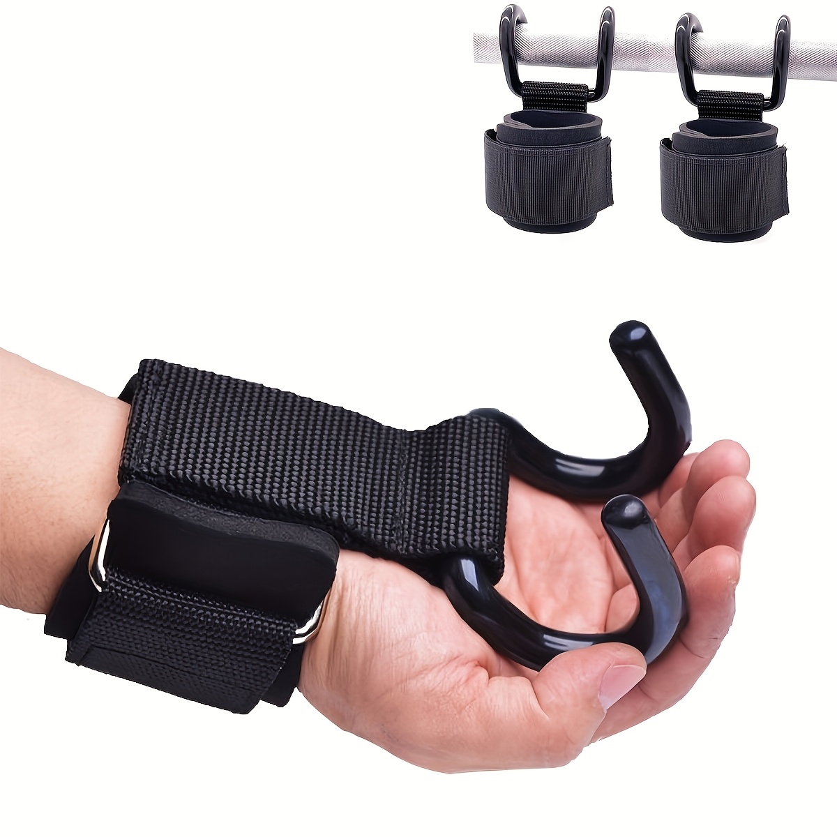 2pcs Adjustable Weightlifting Wrist Straps with Hooks - Heavy Duty Nylon And Black, Adjustable Wrist Stabilizer, Suitabl