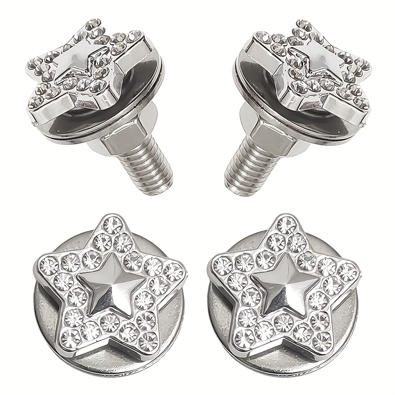 TEMU 4pcs Bling Pentagram License Plate Screws Fastener Kit, Crystal Rhinestone Decorative Stainless Steel License Plate Frame Screws Bolts, Car