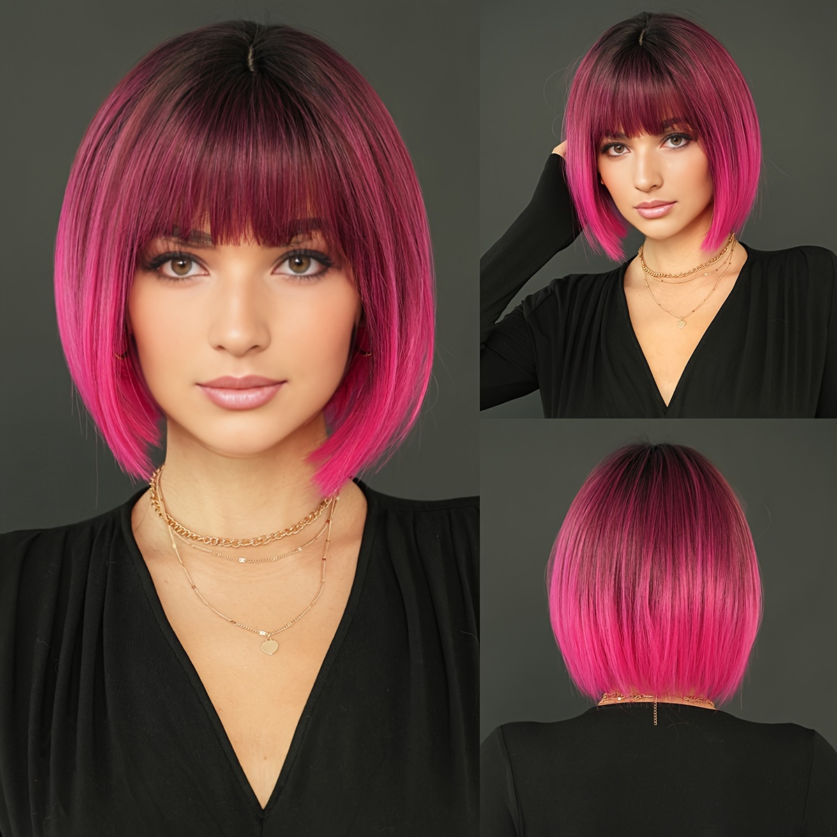 

Namm Chic Rose Ombre Short Wig For Women - Heat Resistant Synthetic Hair, Style, & Parties