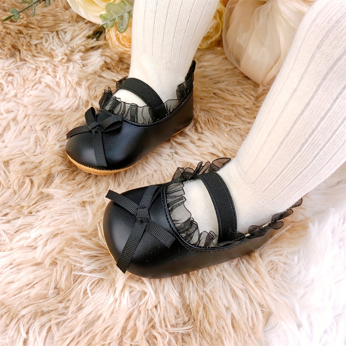 newborn black dress shoes Ebony Ballet Slipper Baby Shoe Hard Sole / 3 main image 1