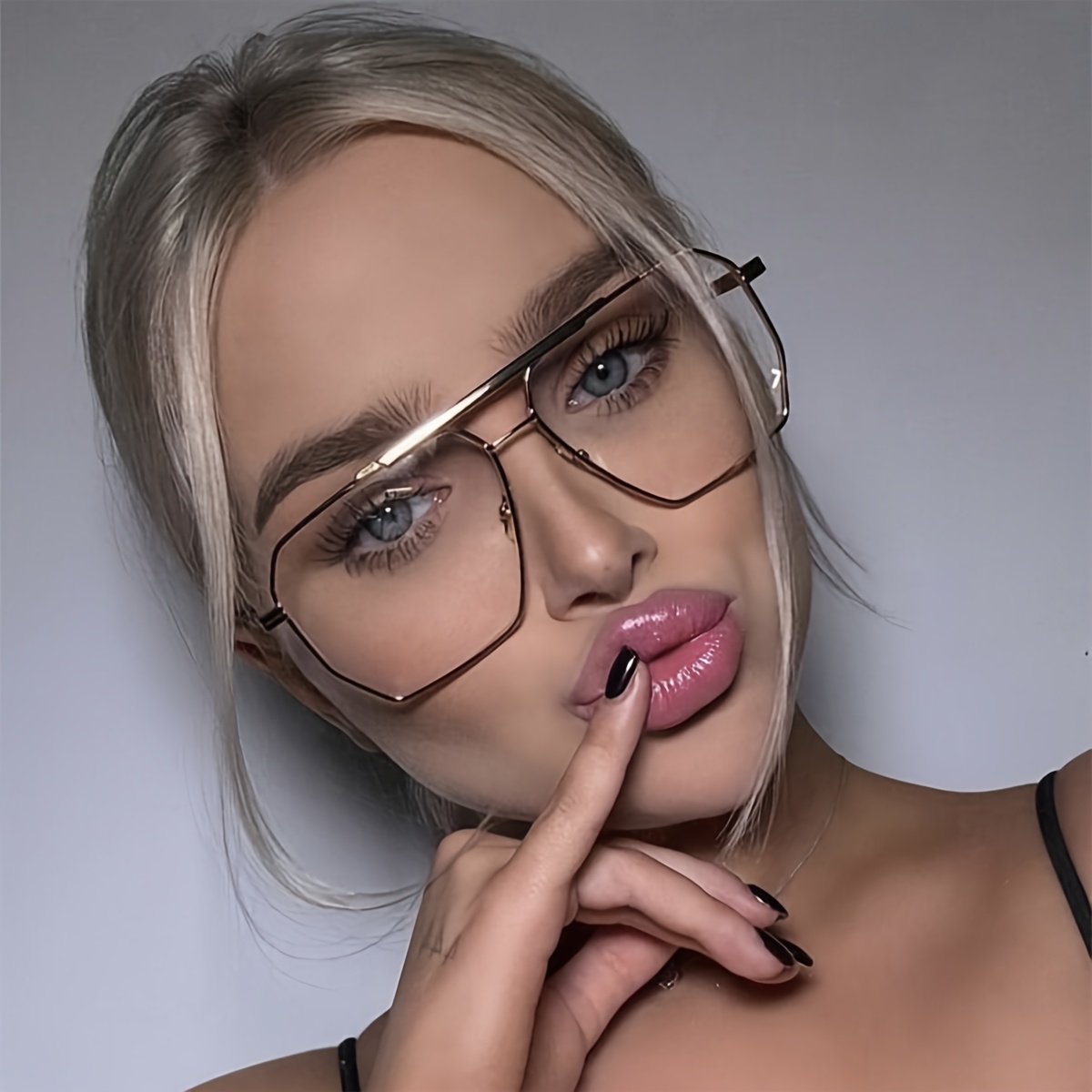 Image of 1 Pair Of Women's Metal Double-beam Large Frame Retro Elegant Temperament Casual Atmosphere Fashion Flat Glasses, Suitable For Daily Home Commuting