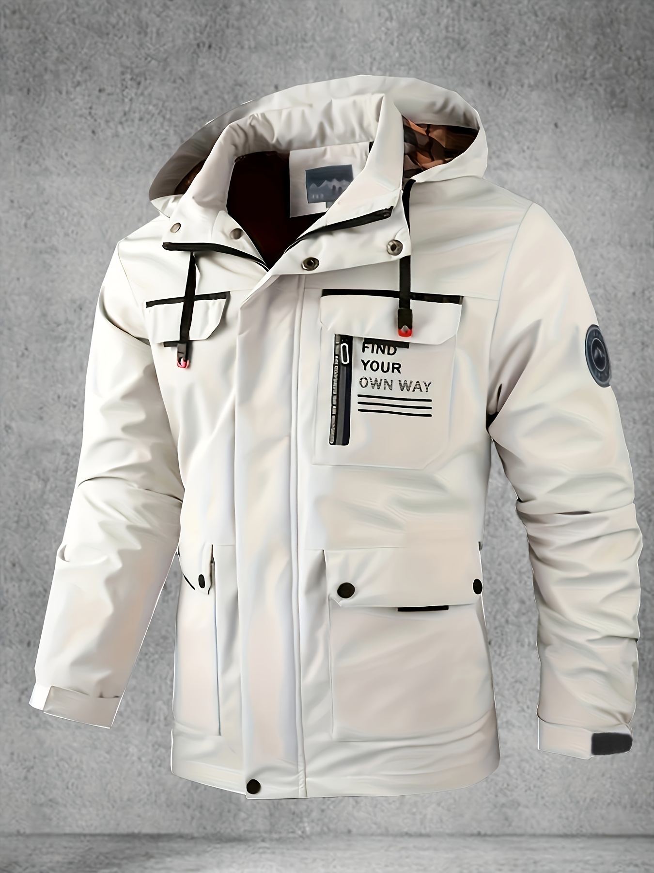 Chaqueta Ligera para Hombre con Capucha y Múltiples Bolsillos - Abrigo Casual para Exterior, Resistente al Viento, para Primavera y Otoño, Cierre con Cremallera, Diseño de Color Sólido, Ideal para Caminata, Uso Diario y Salidas de Fin de Semana, Tela Durable