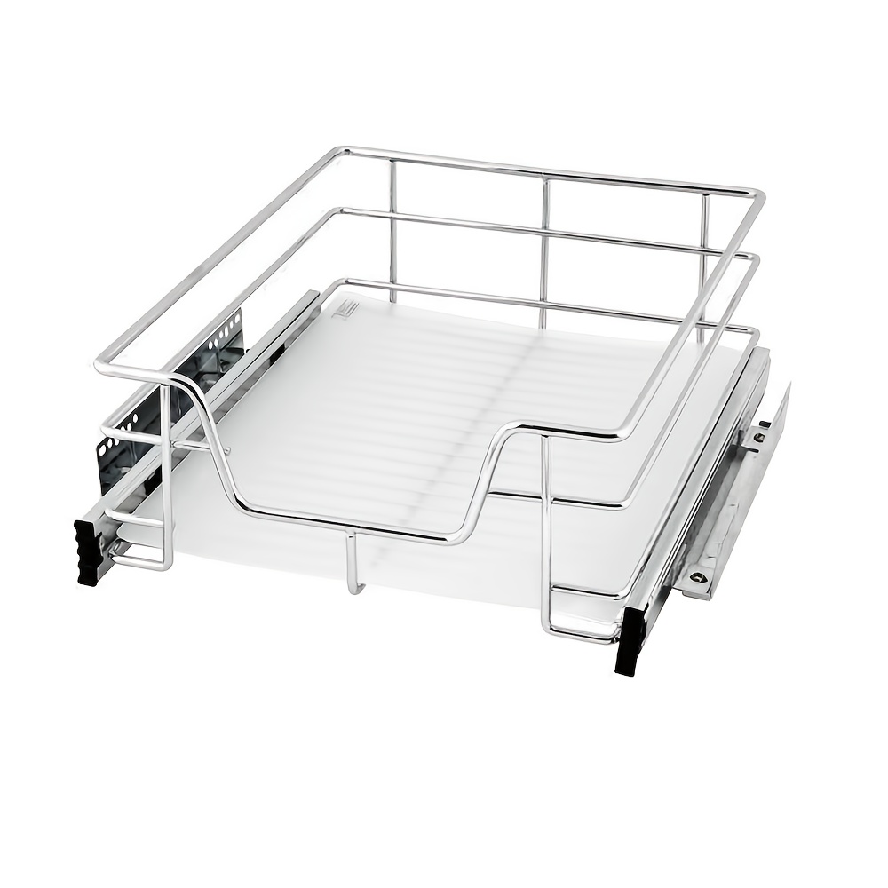 Image of Expandable Storage Basket For Drawers, Versatile Design, Ideal For Kitchen Use, Fits 41cm Cabinets, Silvery Color, Shelf Baskets